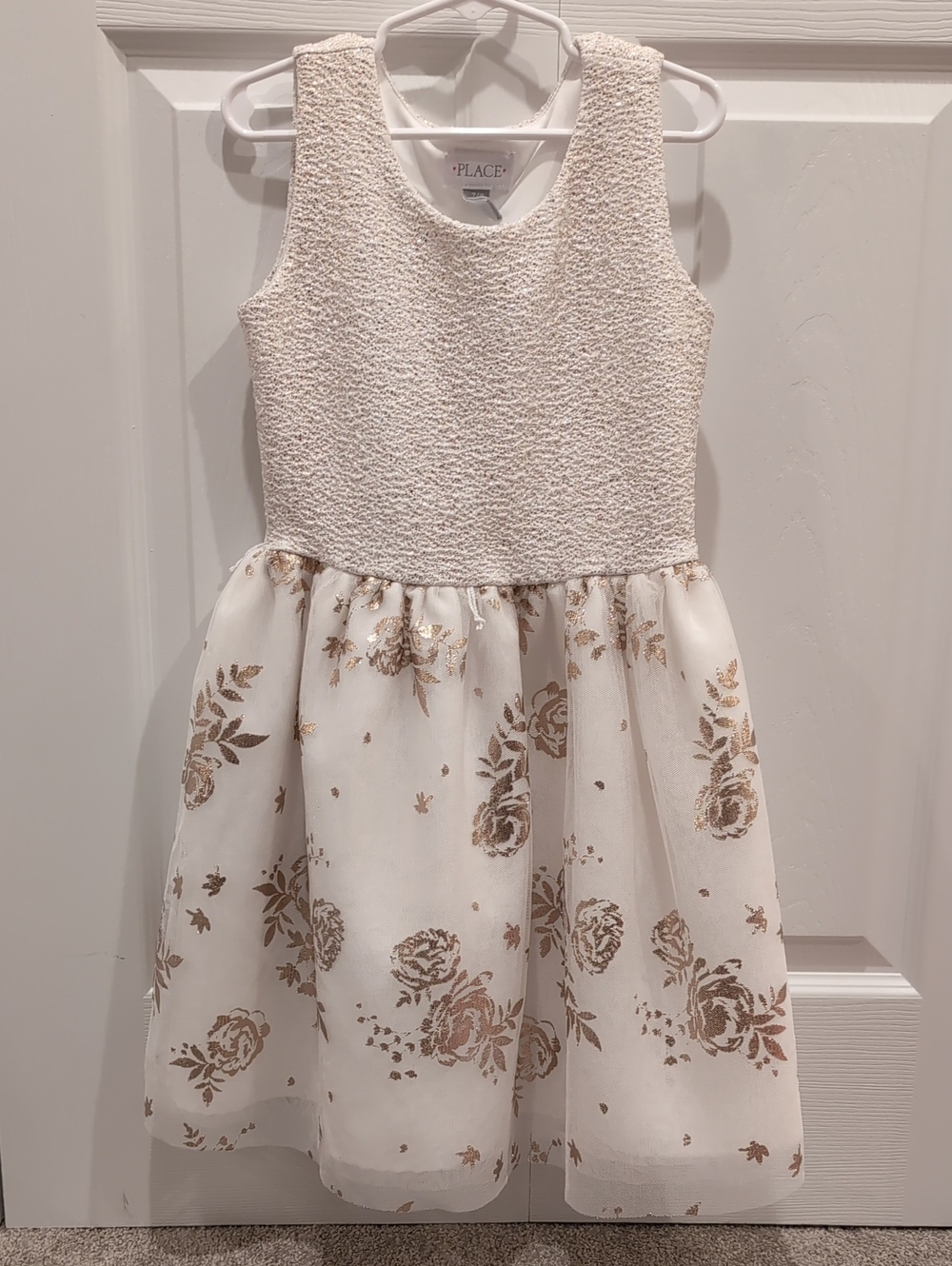 The Children's Place Cream Dress with Gold Floral Accents